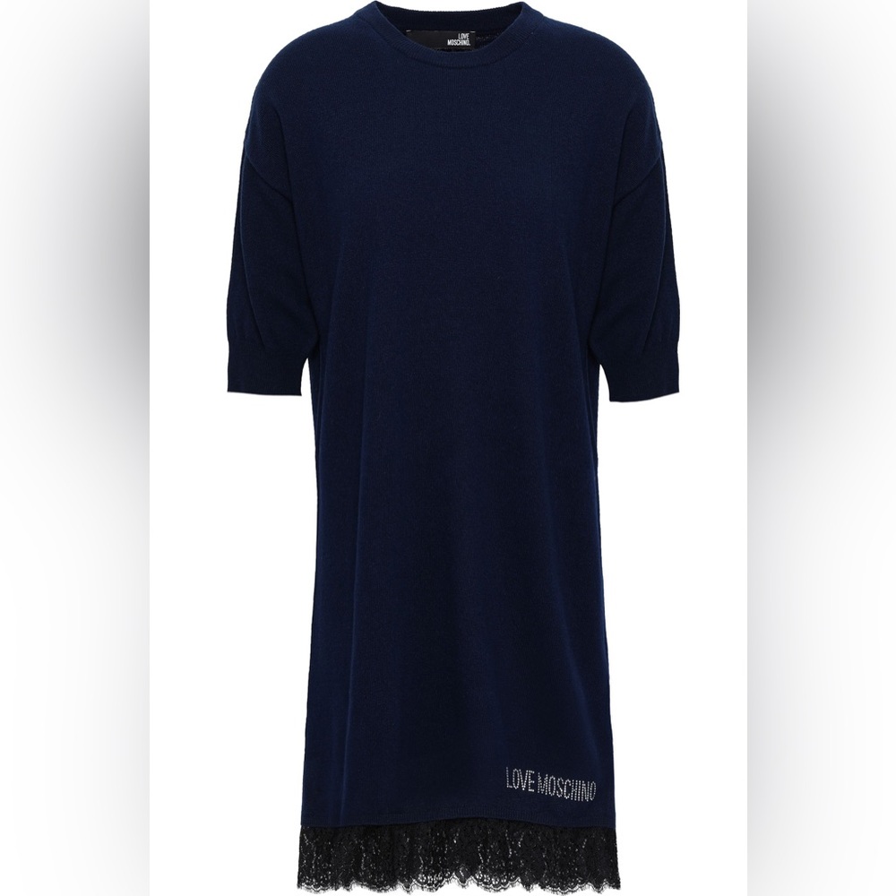 NWT Love Moschino lace hem crystal monogram wool shift dress